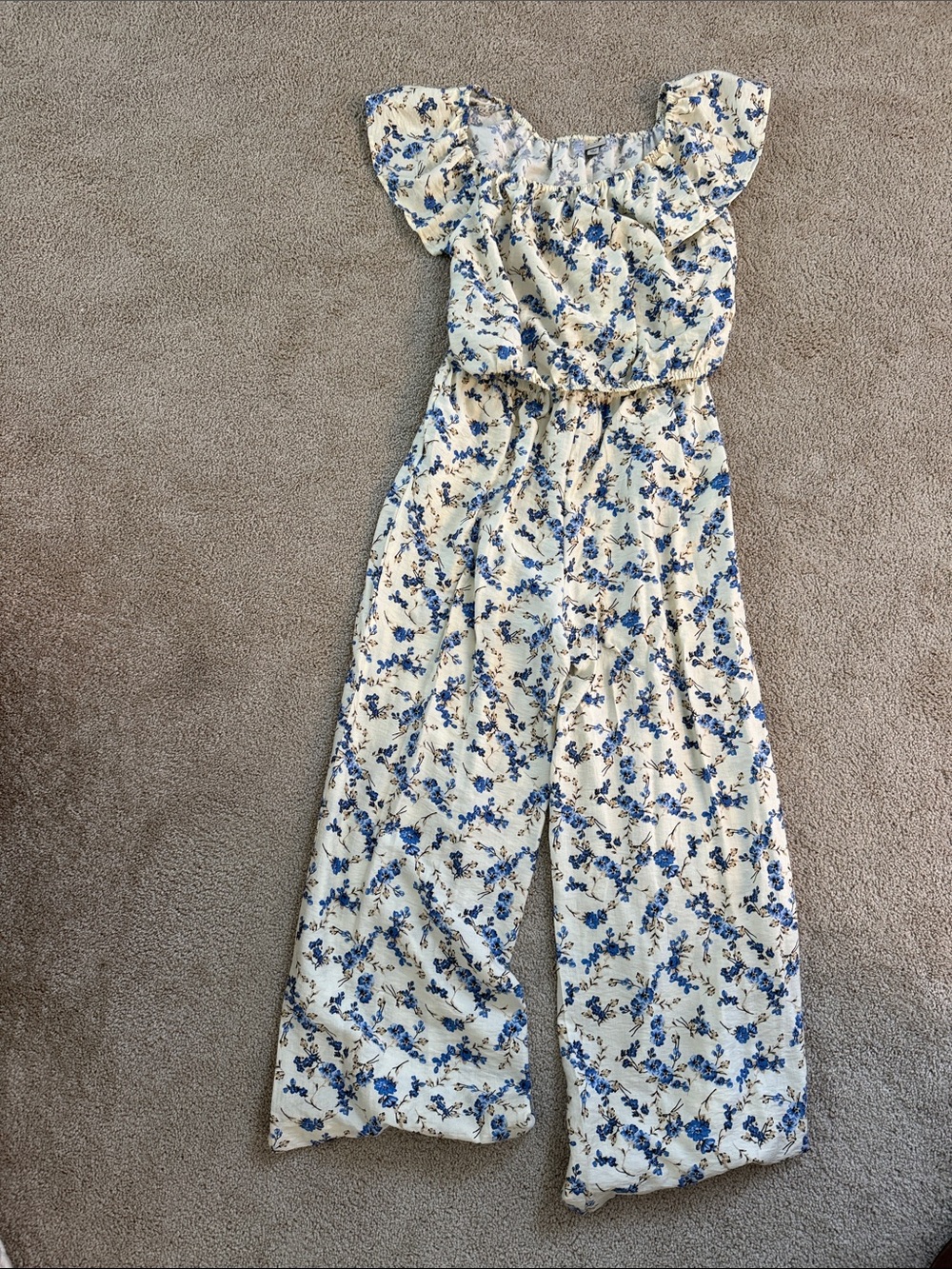 a new day Cream two piece set with Blue Floral Print